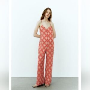 NWT ZARA LONG PRINT JUMPSUIT TERRACOTTA S